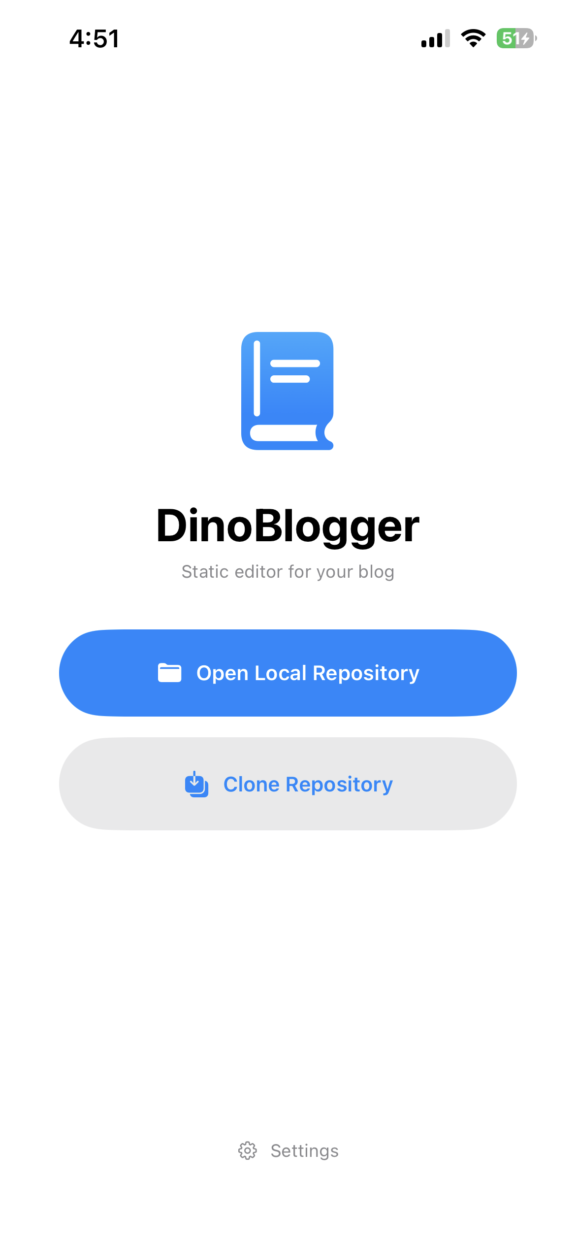Main page of Dinoblogger app