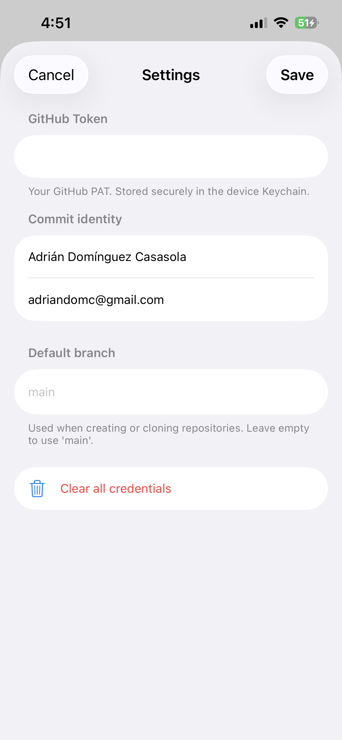 Configuration of identification and Personal Access Token