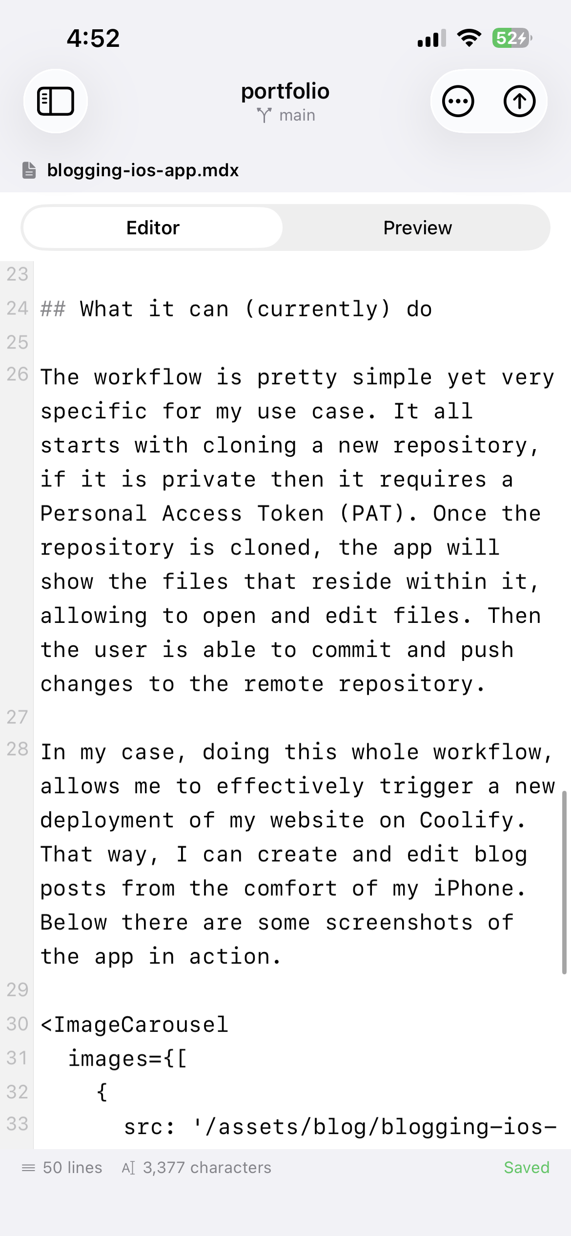 Editor view of a MDX document