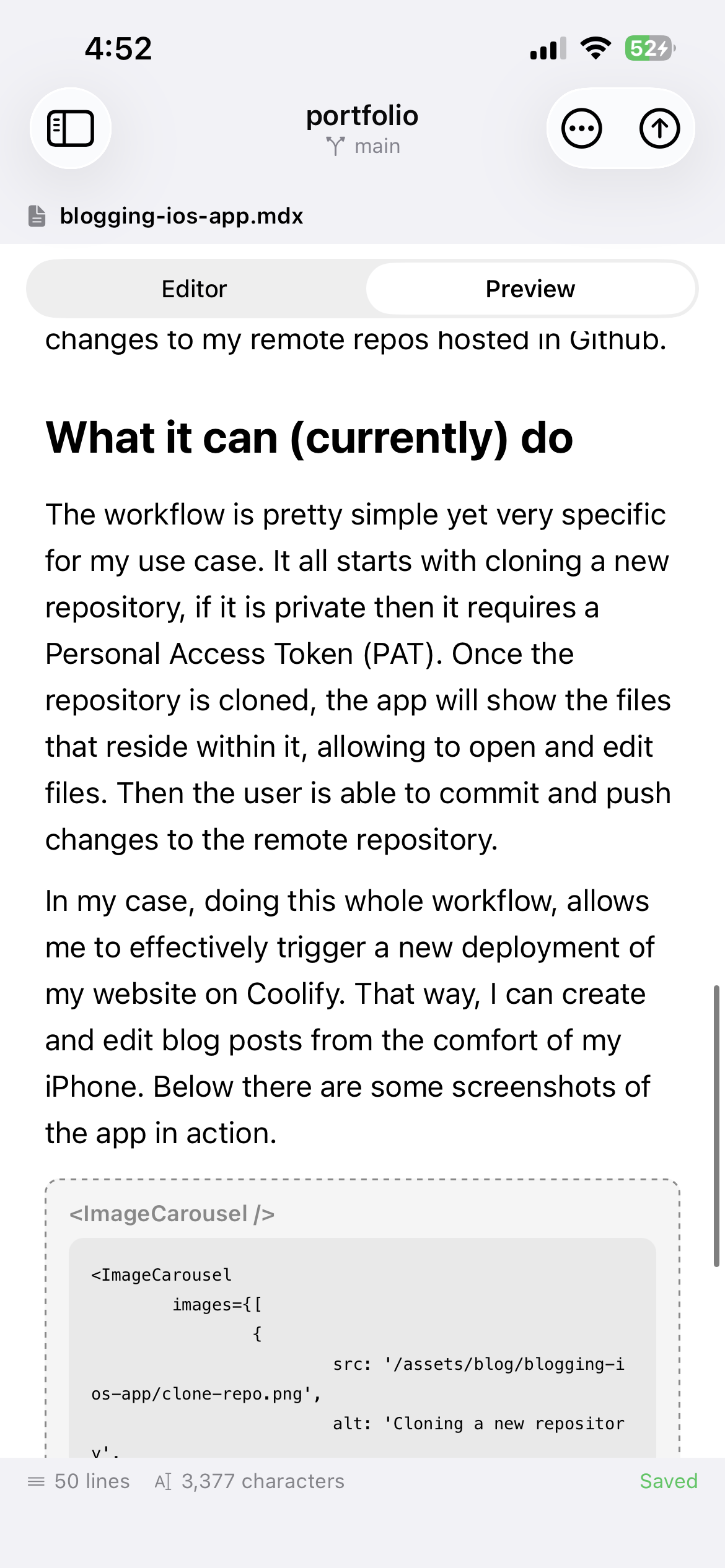 Preview view of a MDX document