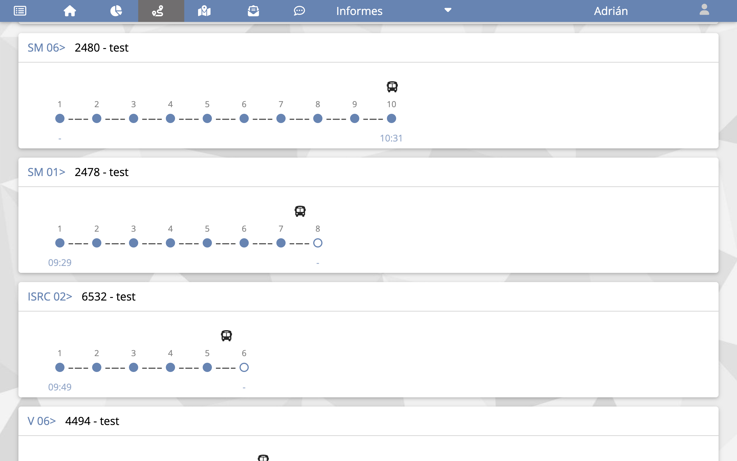 A timeline tracker designed to see the current stop the bus unit is currently on