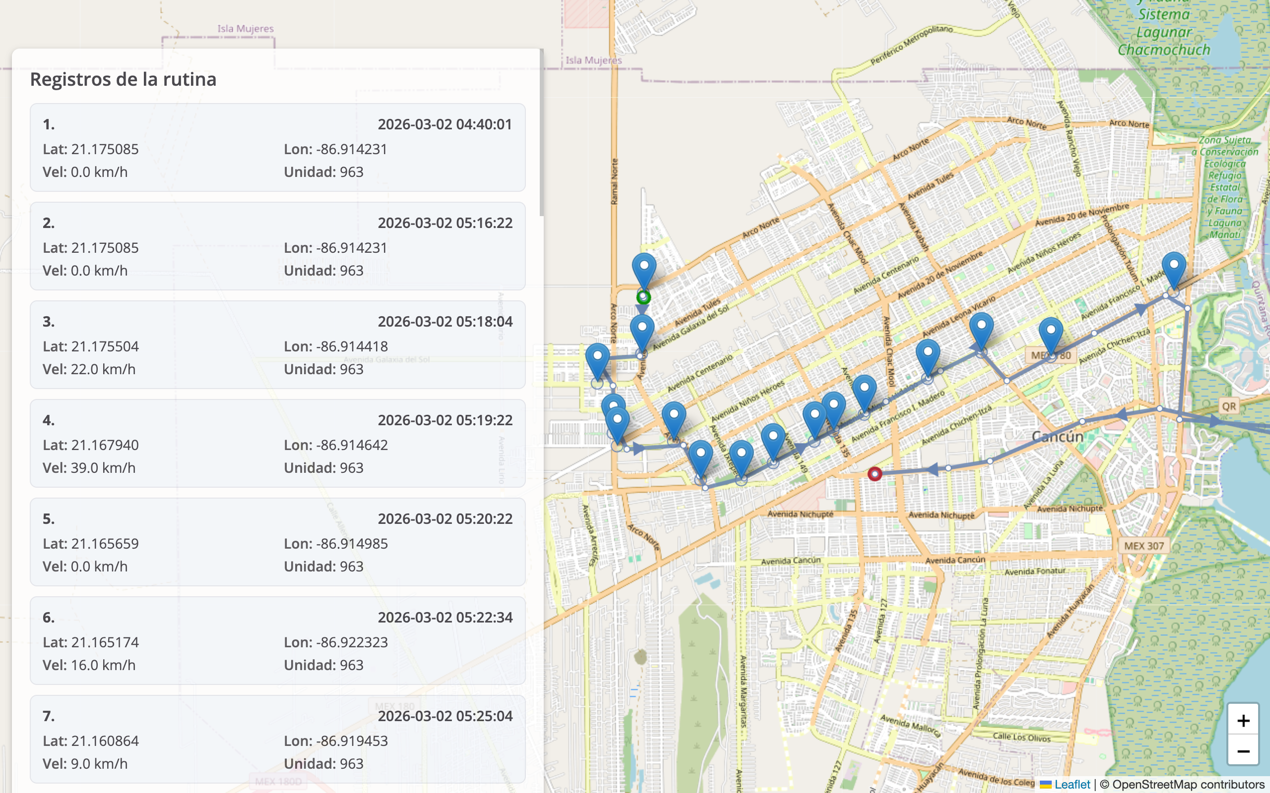 A time report generated with every position of the bus during its journey