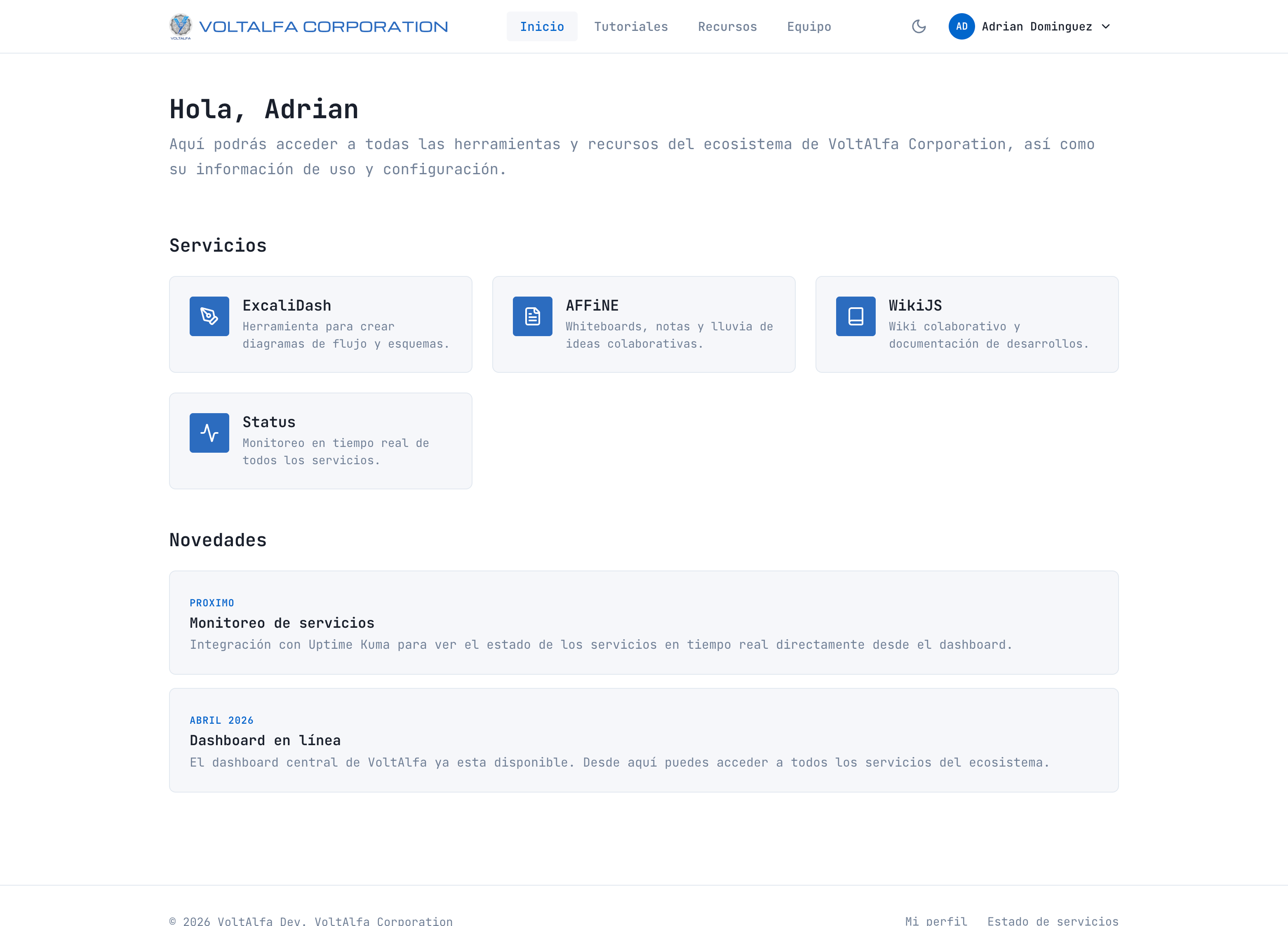 VoltAlfa Dev dashboard, a set of DevTools for documentation, creating diagrams and brainstorming