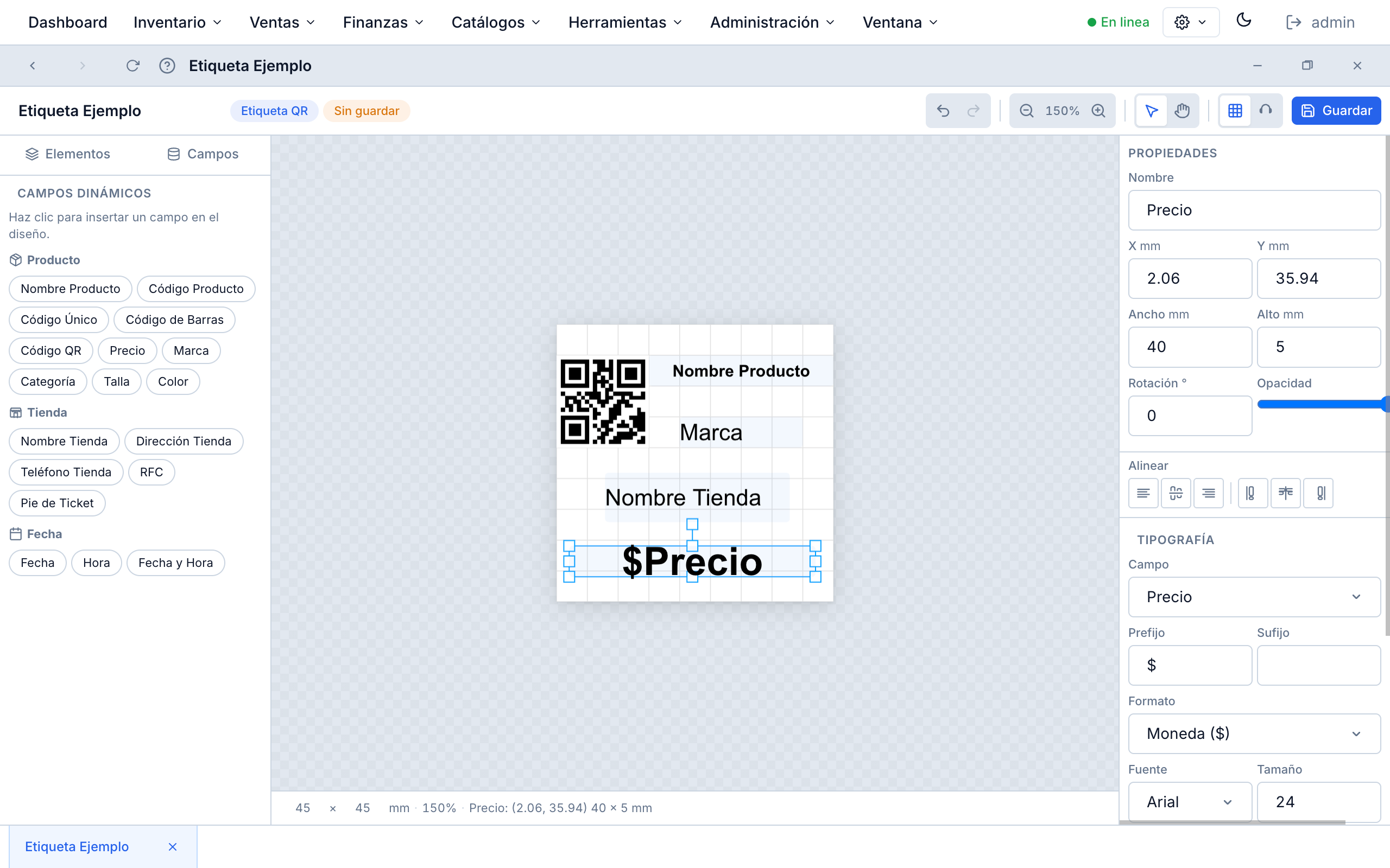 A fully-featured QR/codebar/ticket editor for auto-contained editing within the platform