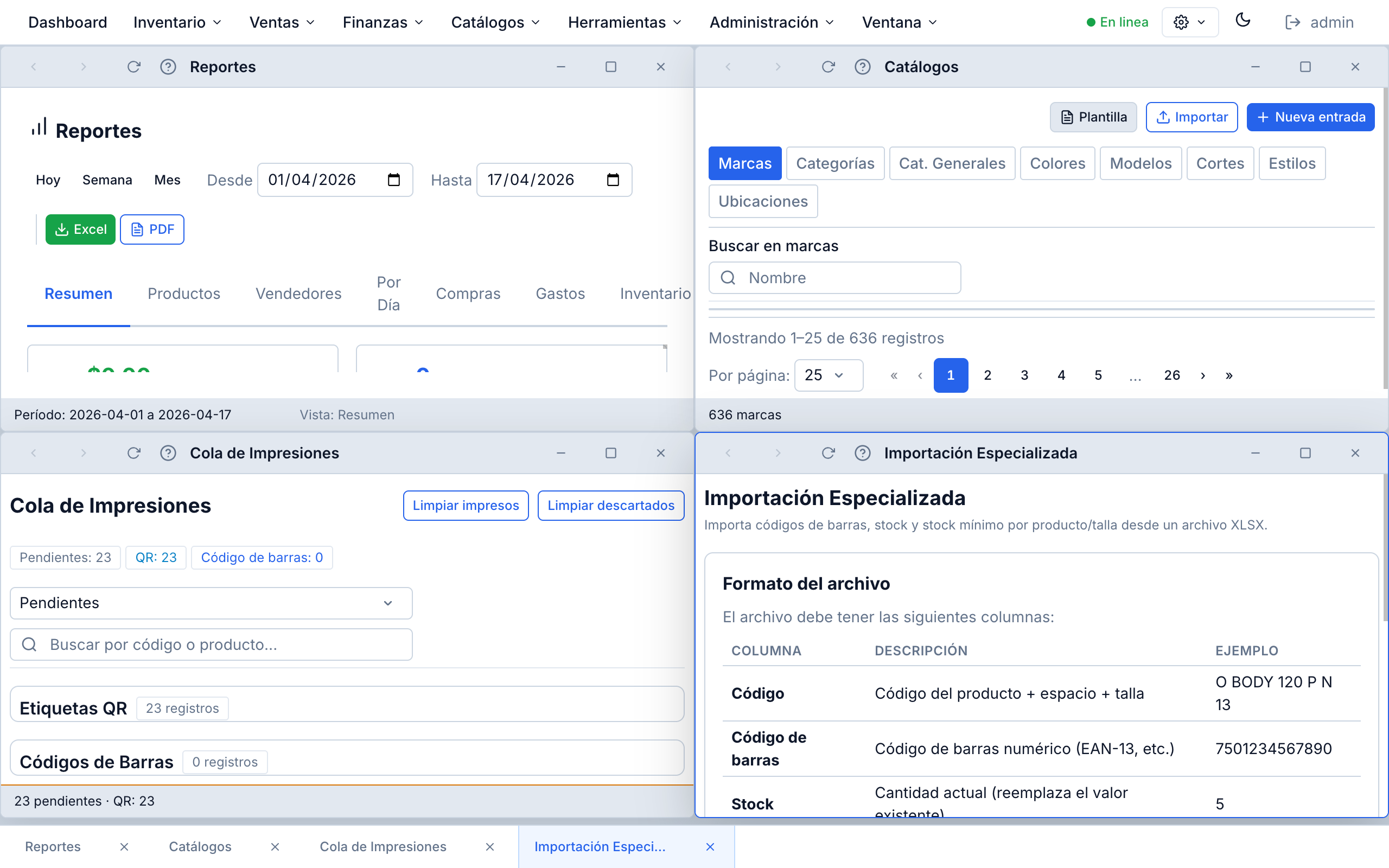 Window-based navigation with real-time updates via Websockets, for cashier and admin users
